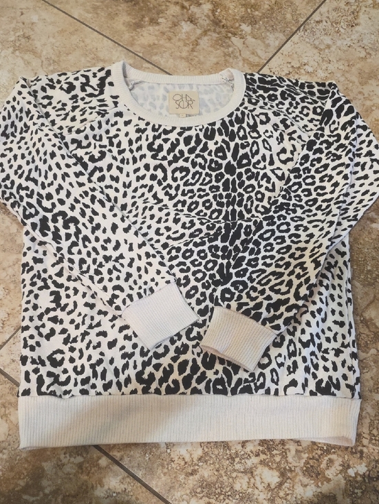 Chaser Tops - Chaser Black and White Leopard Print Pullover Top